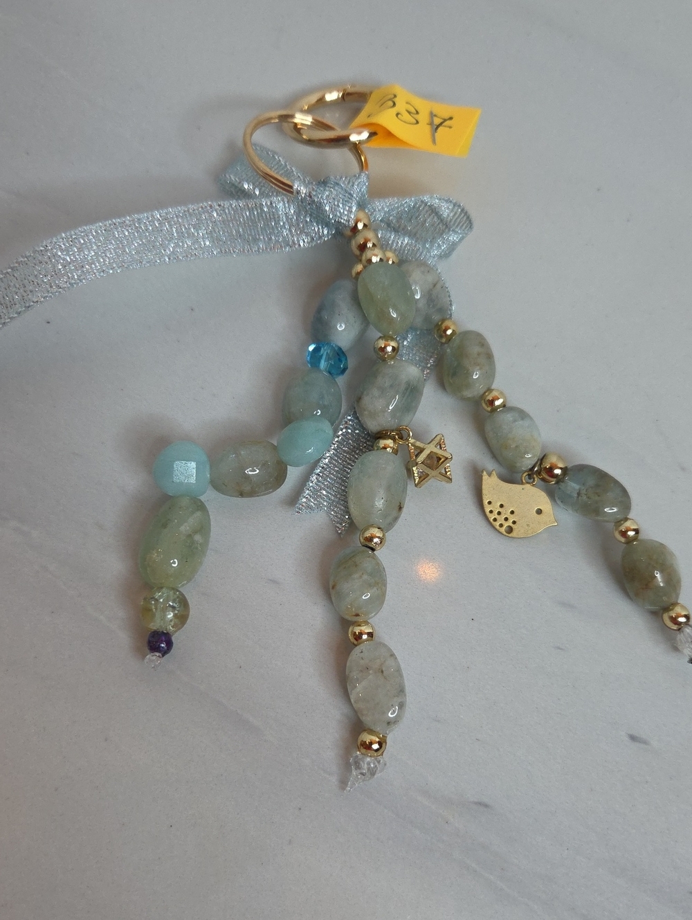 337 - Stone Gold Accent Aqua Beaded Bag Charm